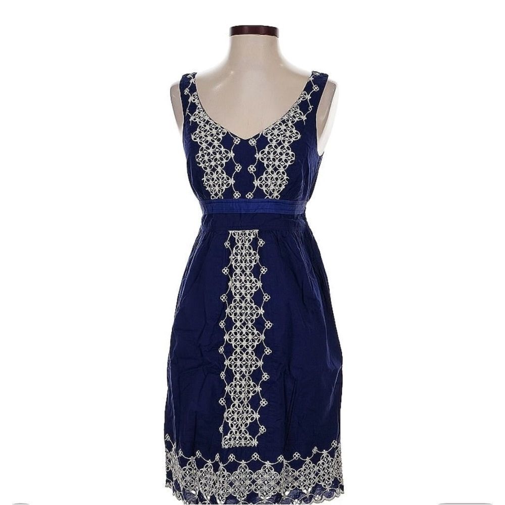 Anthropologie Edme & Esyllte Women Camilla Navy Blue embroidered cotton dress M